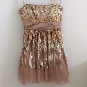 BCBGMAXAZRIA Sequined Strapless Dress w/ Bow